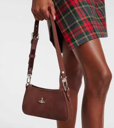 Vivienne Westwood Rectangular Suede Shoulder Bag With Adjustable Strap In Burgundy