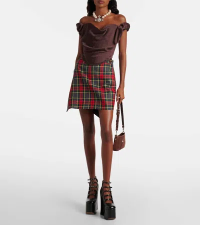 Vivienne Westwood Rectangular Suede Shoulder Bag With Adjustable Strap In Burgundy