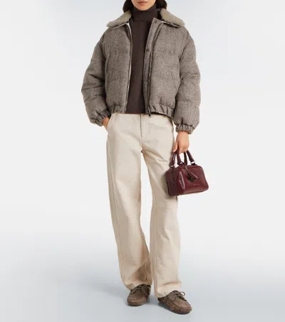 Brunello Cucinelli Wool-blend Down Jacket In Neutral