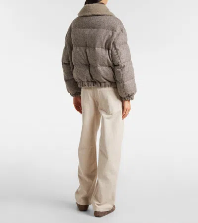 Brunello Cucinelli Wool-blend Down Jacket In Neutral
