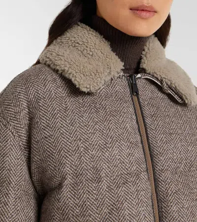 Brunello Cucinelli Wool-blend Down Jacket In Neutral