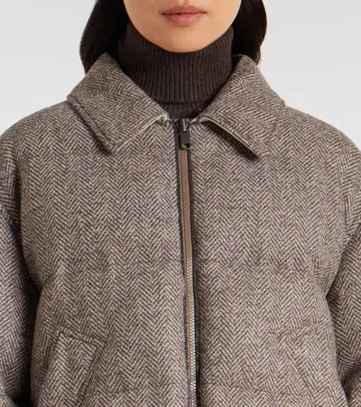 Brunello Cucinelli Wool-blend Down Jacket In Neutral