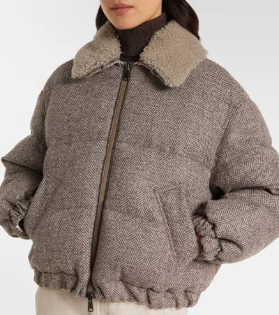Brunello Cucinelli Wool-blend Down Jacket In Neutral