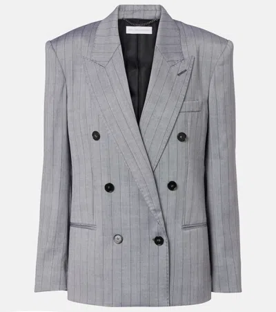 Stella Mccartney Double-breasted Pinstriped Wool-blend Twill Blazer In Gray