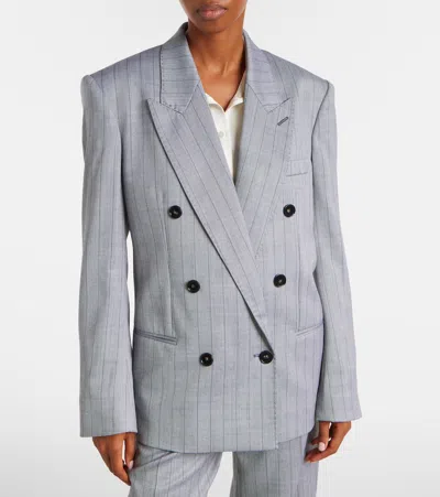 Stella Mccartney Double-breasted Pinstriped Wool-blend Twill Blazer In Gray