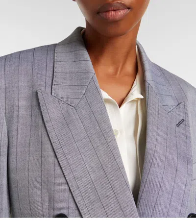 Stella Mccartney Double-breasted Pinstriped Wool-blend Twill Blazer In Gray