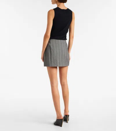 Ferragamo Striped Wool-blend Miniskirt In Gray