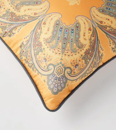 Etro Kiri Paisley Printed Cotton Cushion In Orange