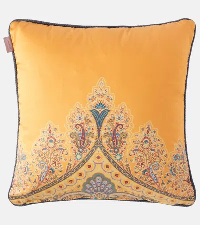 Etro Kiri Paisley Printed Cotton Cushion In Orange