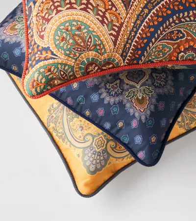 Etro Kiri Paisley Printed Cotton Cushion In Orange