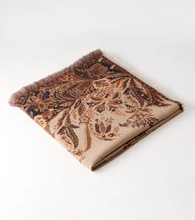 Etro Pegaso Wool Throw In Brown