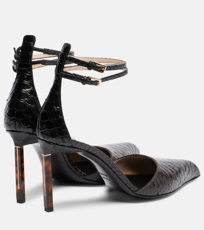 Tom Ford Python Stamped Leather Double Ankle Strap Pumps In Brown