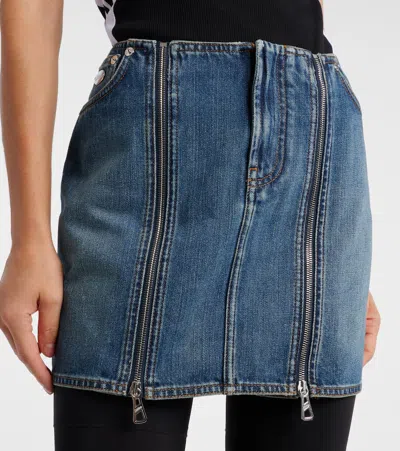 Jean Paul Gaultier Denim Miniskirt With Double Vertical Silver Zippers In Blue