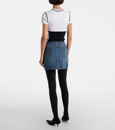 Jean Paul Gaultier Denim Miniskirt With Double Vertical Silver Zippers In Blue