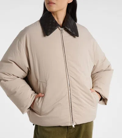 Bottega Veneta Insulated Nylon Jacket Featuring Quilted Collar In Neutral