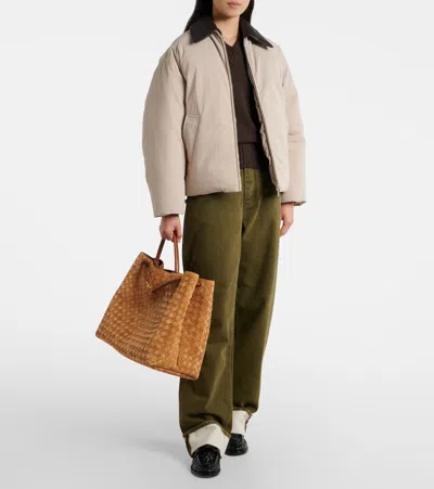 Bottega Veneta Insulated Nylon Jacket Featuring Quilted Collar In Neutral