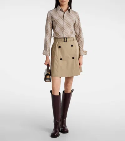 Burberry A-line Cotton Skirt With Belt And Pocket In Brown