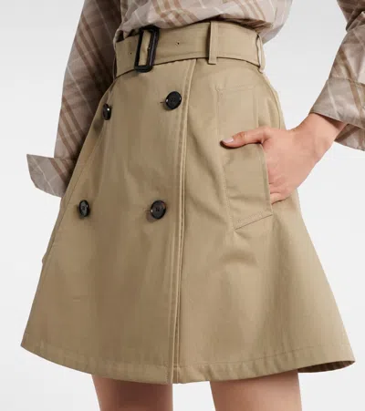 Burberry A-line Cotton Skirt With Belt And Pocket In Brown