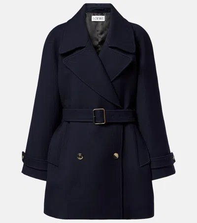 Loewe Double-breasted Belted Wool And Silk-blend Twill Jacket In Blue
