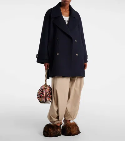 Loewe Double-breasted Belted Wool And Silk-blend Twill Jacket In Blue