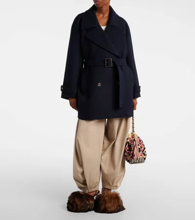 Loewe Double-breasted Belted Wool And Silk-blend Twill Jacket In Blue