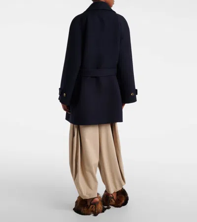 Loewe Double-breasted Belted Wool And Silk-blend Twill Jacket In Blue