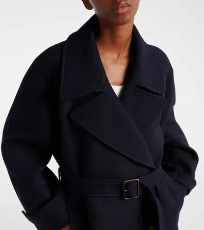 Loewe Double-breasted Belted Wool And Silk-blend Twill Jacket In Blue