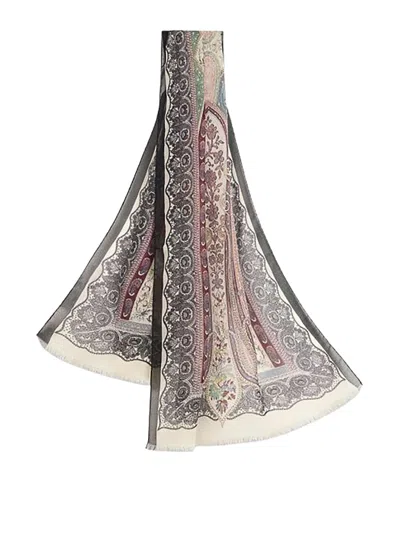 Etro Silk Scarf With Placed Print In Black
