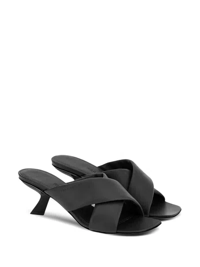 Ferragamo Black Lambskin Crossover Slip-on Heels In Black