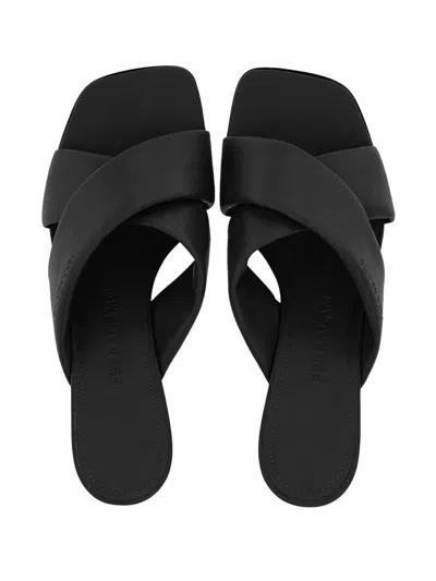 Ferragamo Black Lambskin Crossover Slip-on Heels In Black
