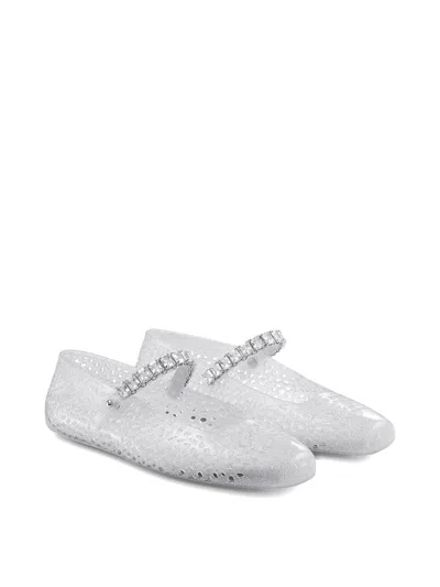 Jimmy Choo The Jelly Transparent Ballet Flats With Crystals In Silver