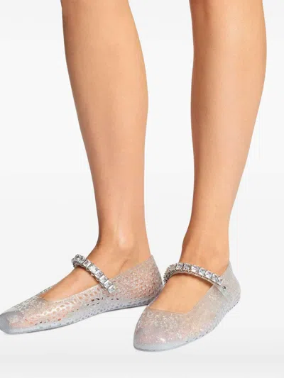 Jimmy Choo The Jelly Transparent Ballet Flats With Crystals In Silver