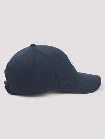 Moncler Men Cotton Gabardine Baseball Cap In Blue