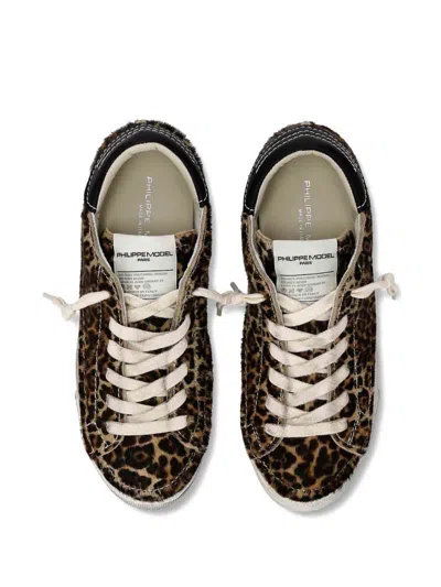 Philippe Model Stitched Leopard Print Low-top Sneakers Slip-on In Black