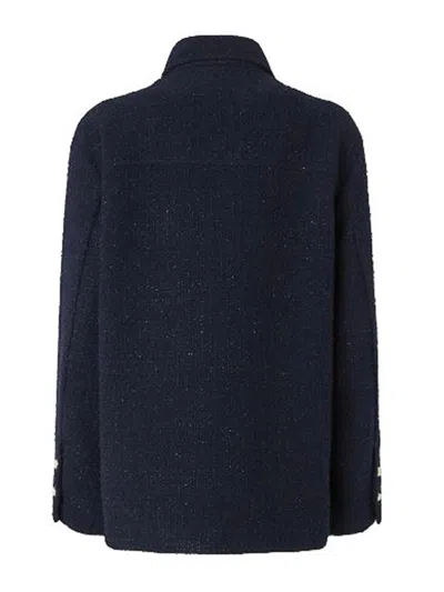 Pinko Shiny Metallic Textured Jacket With Gold Buttons In Blue