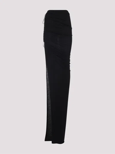 Rick Owens Flowing Maxi Skirt With Sheer Panel And High Waist In Black
