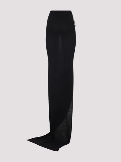 Rick Owens Flowing Maxi Skirt With Sheer Panel And High Waist In Black