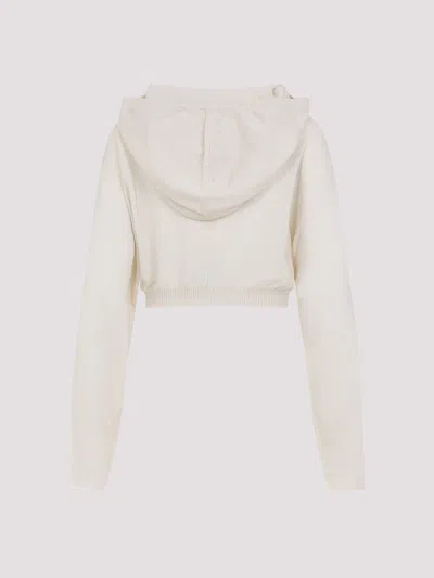 Rick Owens Natural White Virgin Wool Cropped Hooded Tunic Pullover In Neutral