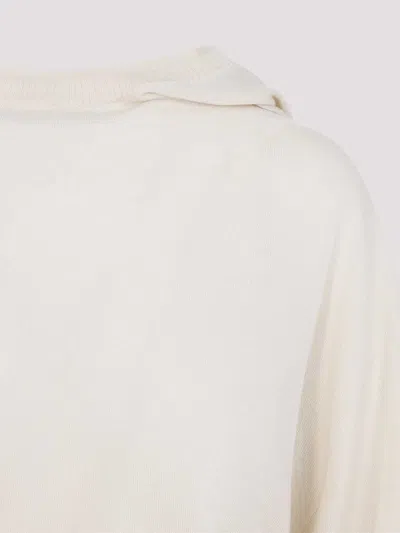 Rick Owens Natural White Virgin Wool Cropped Hooded Tunic Pullover In Neutral