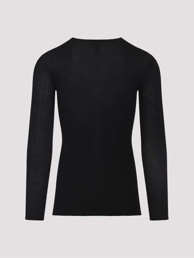 Rick Owens Black Wool Ribbed Round Neck Pullover In Blue