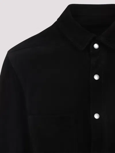 Rick Owens Black Wool Flannel Shirt In Black