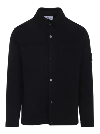 Stone Island Textured Knit Sweater With Button-up Front In Black