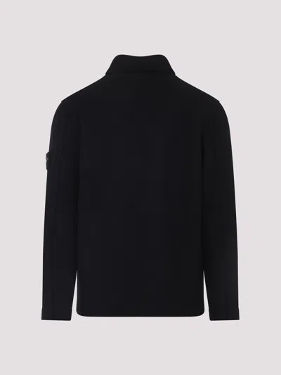 Stone Island Textured Knit Sweater With Button-up Front In Black