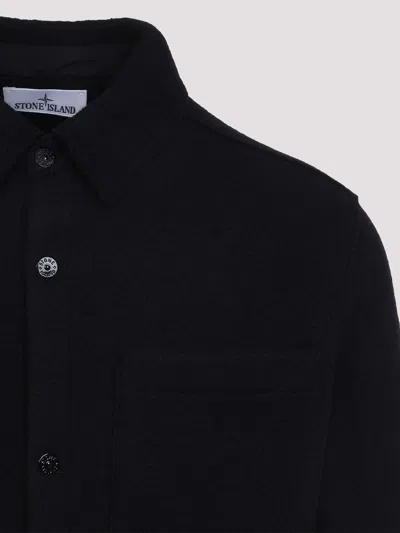 Stone Island Textured Knit Sweater With Button-up Front In Black