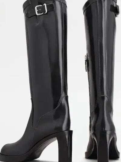 Tod's Platform Leather Boots In Black