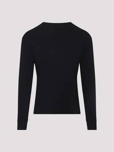 Tom Ford Henley Cotton Stretch Ribbed Long Sleeved T-shirt In Black