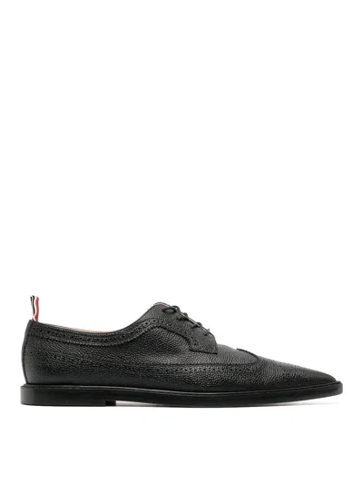 Thom Browne Pointed-toe Leather Brogues, Black In Black