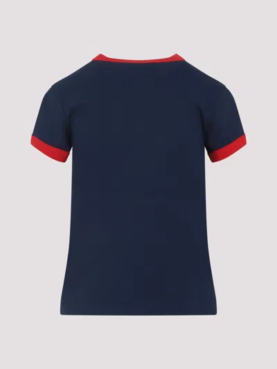 Valentino Crewneck Short Sleeves Contrast Trim Tops In Blue