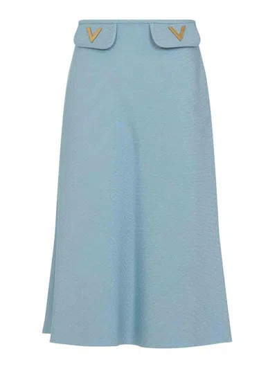 Valentino V Logo Solid Viscose Skirt In Blue
