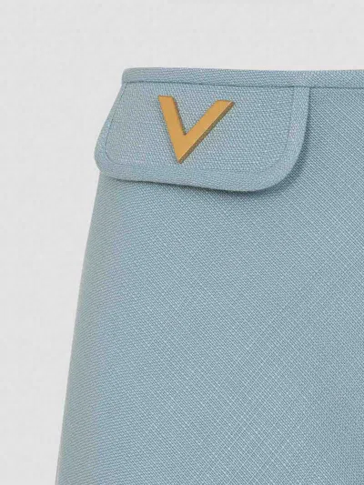 Valentino V Logo Solid Viscose Skirt In Blue